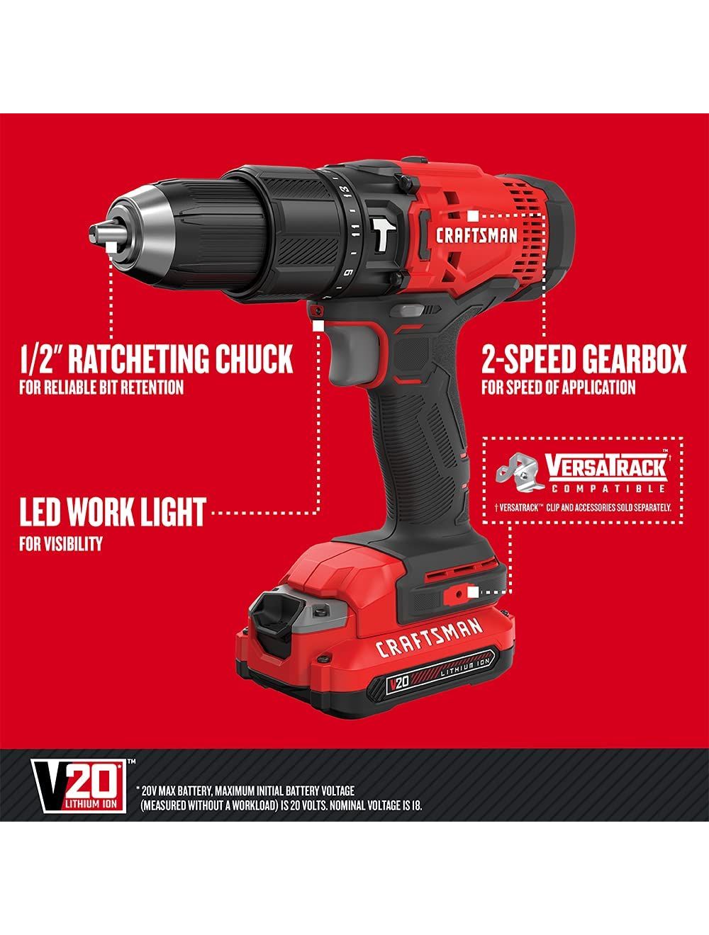 Craftsman Cordless Hammer Drill Kit 20V 1 2in. H B Hardware and Lumber Inc
